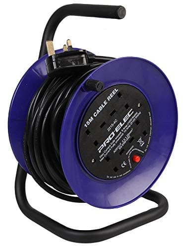 Image of PRO ELEC PEL01275 4-Gang Mini Cable Reel Mains Extension, Black/Blue, 15m