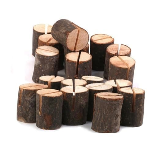 Image of PRETYZOOM 12pcs Wooden Tree Stump Memo Holders Made of Larch Wood, Photo and Note Card Display Stand, Coffee Colour, for Wedding Table Decorations and Living Room Use