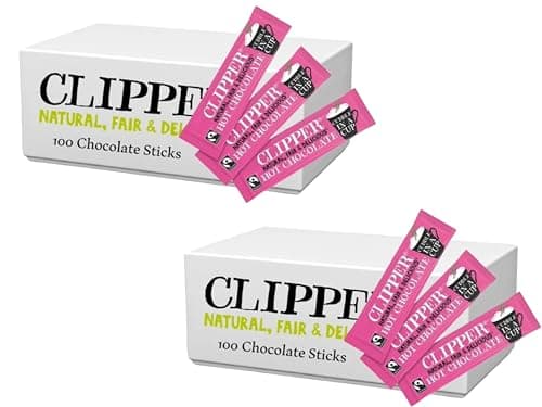 Image of Clipper Instant Fairtrade Hot Chocolate Sticks 100 Sachets, Rich & Creamy Chocolate Drink, Single-Serve 28g Sachets, Ethically Sourced Cocoa, (Pack of 2) from SuperfoodUK