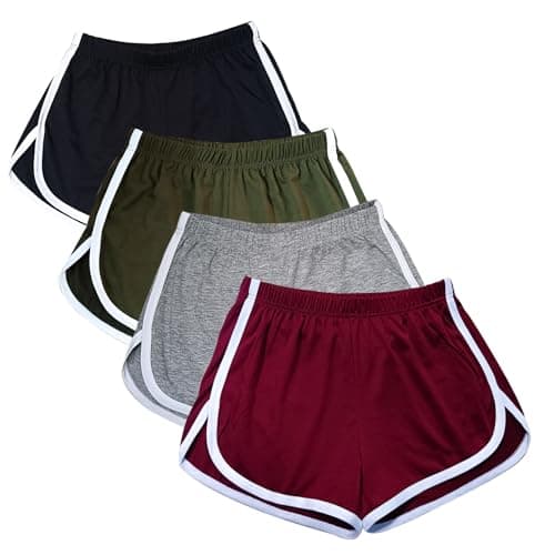 Image of WEBGGER 4 Pack Women's Cotton Yoga Dance Short Pants Sport Shorts Summer Athletic Cycling Hiking Sports Shorts (12, Black Red Grey Green)