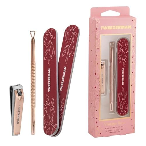 Image of Tweezerman Vintage Rose Manicure Gift Set, Includes Nail Clippers, 2 Files & Dual-ended Polish Remover Pushy (Pack of 4)