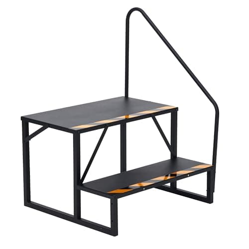 Image of Aptliton 2 Step RV Steps with Handrail, Heavy Duty Non-Slip Caravan Motorhome Stairs, 300kg/660lbs Metal Safety Step Stool for Travel Trailer, Hot Tub, Spa, High Bed