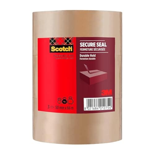 Image of Scotch Secure Seal Packaging Tape Brown 50 mm x 66 m 3 Rolls/Pack - Ideal for Packing Boxes and Parcels