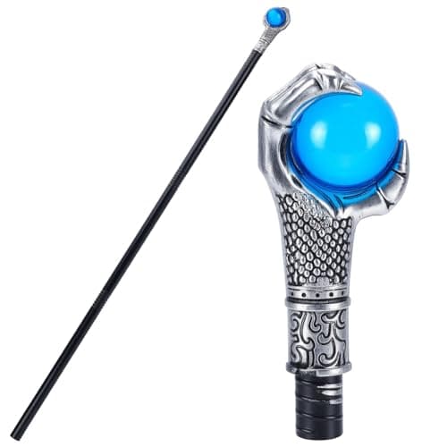 Image of GORGECRAFT Vintage Walking Stick Antique Cane Plastic Halloween Party Cosplay Scepter Silver Eagle Claw Blue Ball Grasping King Wand Costume Cane Handle Knob Punk Prop for Themed Events Stage Shows
