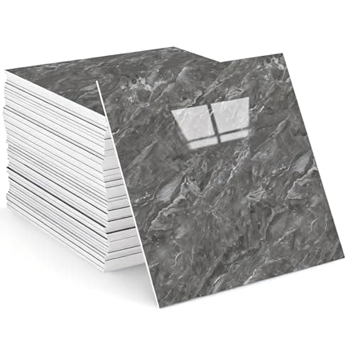 Image of 12PCS Self Adhesive Floor Tile, 30x30cm Marble Tiles Stickers, Waterproof Stick on Wall Marble Tile, PVC Peel and Stick Wall Panels for Decorative Kitchen, Bathroom, Living Room, Art DIY (Grey)