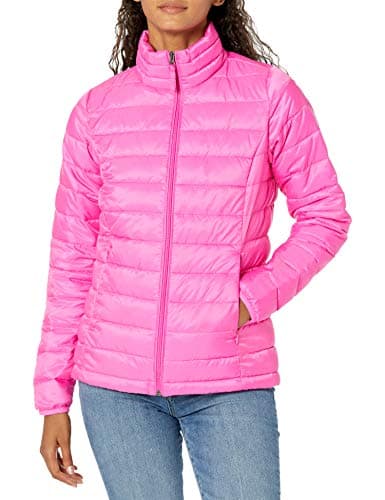 Image of Amazon Essentials Women's Lightweight long-sleeved, water-resistant, packable puffer jacket (available in plus size), Neon Pink, XL