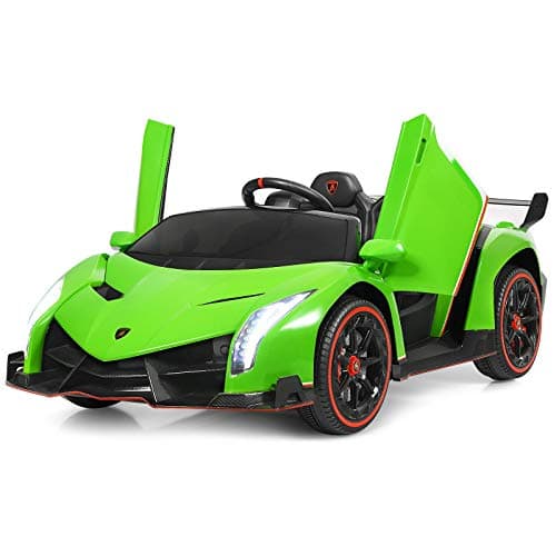 Image of COSTWAY 12V Electric Ride on Car, 2-Seater Licensed Lamborghini Racing Cars with Remote Control, Swing Mode, LED Lights, Horn, USB/MP3/TF, 4 Suspension Wheels Vehicle for Kids (Green)