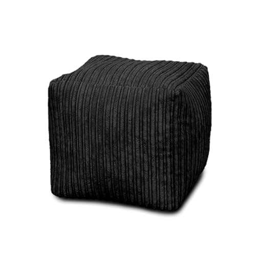 Image of Bags of Beans Luxurious Jumbo Corduroy Cube Pouffe Bean Bag - Pre filled, Portable Footstool - Living Room, Bedroom Furniture - Comfortable, Ergonomic Footstool (Black)