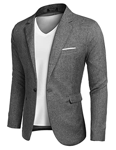 Image of COOFANDY Mens Blazer Casual Suit Slim Fit Business Jacket Spory Coats One Button Suit Jackets Grey XXL