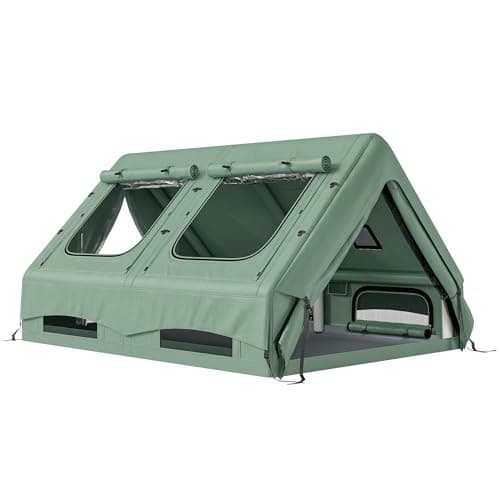 Image of Outsunny Inflatable Camping Tent, 4 Season Hot Tent 10000mm Waterproof & Windproof, Heavy Duty Air Tent with Chimney Opening, Sky Light and Air Pump for 5 Person, Instant Setup, Military Green