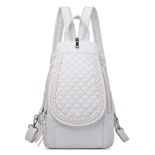 Image of DIRRONA Stylish Small Backpack for Women PU Leather – Convertible Mini Rucksack with Multi Pockets, Lightweight Fashion Daypack for Travel, Work & Daily Use White Quilted