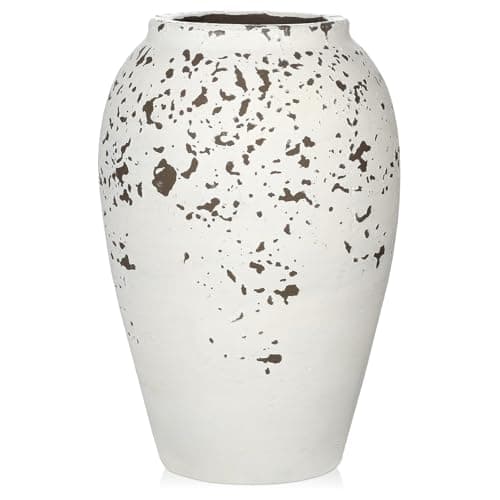 Image of Oairse Rustic Farmhouse Ceramic Vase 24cm White Vase for Flowers Pampas Grass Boho Pottery for Home Décor Living Room Kitchen Countertop Entryway Table Centerpieces Shelf Decoration