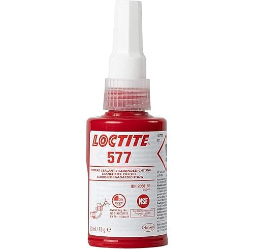 Image of LOCTITE 577, Medium Strength Industrial Adhesive for Thread Sealing, Universal Liquid Adhesive for Pipes and Metal Threads, Chemically Resistant Thread Sealant, 50ml