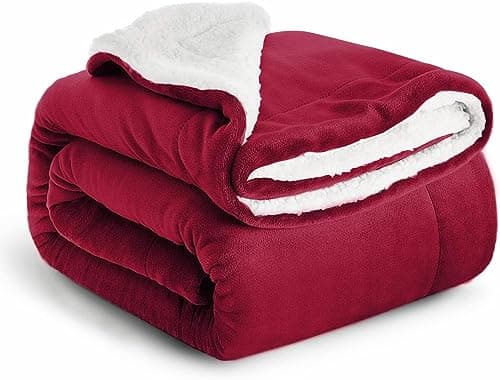 Image of IR Imperial Rooms Sherpa Fleece Blanket Bed Throws Blankets For Sofas Soft Fluffy Thick Blanket Reversible Microfiber Throw (Burgundy, Twin/Double (150 x 200 Cm))