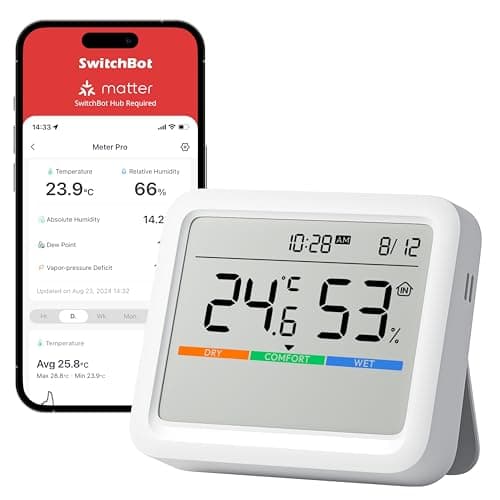 Image of SwitchBot Thermometer, Temperature and Humidity Meter with Date and Time, Outdoor Sensor Required for Weather Stations Function, Free Data Storage Export