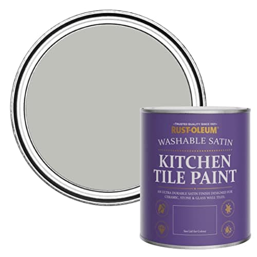 Image of Rust-Oleum Grey water resistant Kitchen Tile Paint in Satin Finish - Flint 750ml