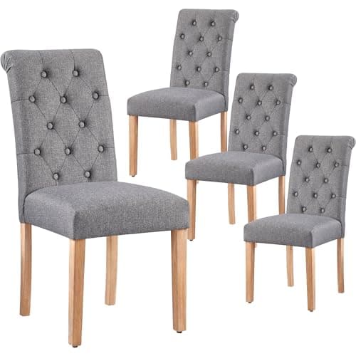 Image of Yaheetech Fabric Dining Chairs Set of 4 Upholstered High Back Soft Padded Seat Side Chairs for Living Room and Dining Room Dark Grey