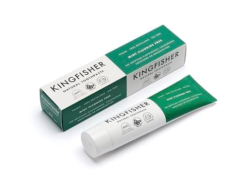 Image of Kingfisher Natural Toothpaste Mint Fluoride-Free | Suitable for Vegetarians & Vegans | Gluten-Free & GM-Free | Ethical Consumer Best Buy | 3 x 100ml Tubes