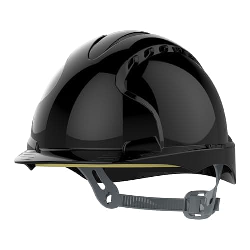 Image of JSP EVO2 Safety Helmet Hard Hat - Vented - Black - Slip Ratchet Adjustment - Adjustable Precision Fit Harness - Lightweight - For Construction, Building, Civil Engineering & Industry - EN397