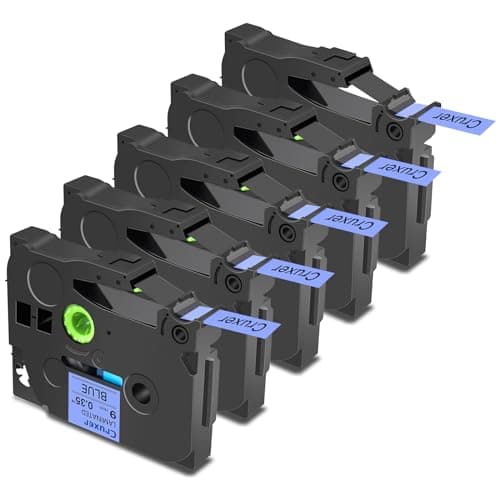Image of Cruxer 5 Pack Replacement for Brother P-Touch TZe-521 AZe-521 Blue Laminated Tapes，Black on Blue 0.35'' 9mm x 8m Cassette Compatible for Brother PT-H100R PT-200 PT-H110 PT-D410 PT-E110VP