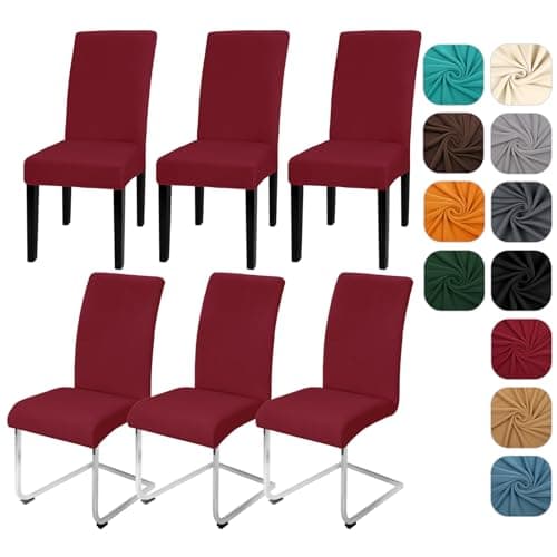 Image of Yugarlibi Dining Chair Slipcovers Set of 4/6 Stretch Chair Covers Swing Chair Elastic Removable Dining Room Chair Covers Reusable Washable Chair Protector for Hotel Banquet Ceremony (Wine Red, 6 pcs)
