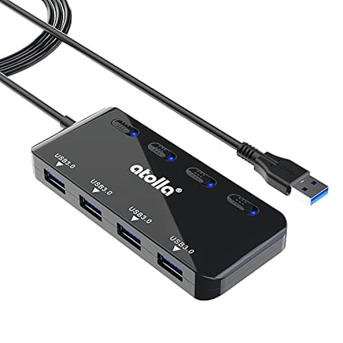 Image of atolla 4-Port USB 3.0 Hub, 2 ft Long Cable, Individual LED Power Switches, Ultra Slim USB Extension for PC, MacBook, Mac Pro/Mini, iMac, Surface Pro, USB Flash Drives, etc.