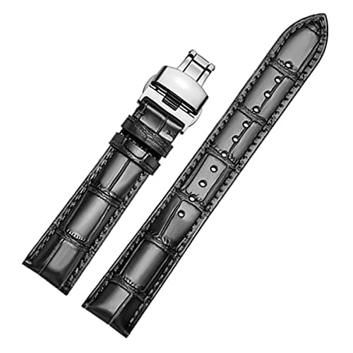 Image of MUENShop Extra Long XXL Strap Genuine Leather Quick Release 18mm-22mm with Deployment Buckle Butterfly Buckle (XXL-20mm, Black)