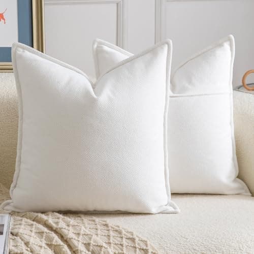 Image of Madizz Decorative Chenille White Cushion Covers 50x50 cm Pack of 2 Throw Pillows for Couch Sofa Boho Accent Pillow Cases for Bed Cushion for Bedroom Living Room Modern Home Decor