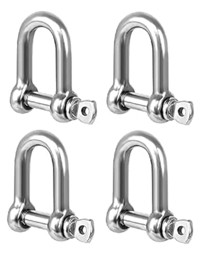 Image of TERF M8 Heavy Duty Commercial D-Shackle Steel M8 (8mm) D-Shackle Ring Use For Heavy Duty Construction Rigging Vehicle Recovery Hauling Tie Downs Hanging and Multi Purpose Use - Pack of 4, Silver