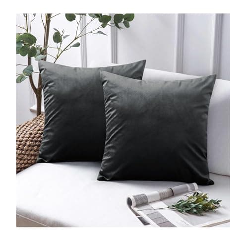 Image of Opulent Dreams Velvet Cushion Covers (Pack of 2) - 45cm x 45cm (18x18 Inch) Square Throw Pillowcases - Ideal for Sofa and Bedroom - Featuring Invisible Zippers (Charcoal)