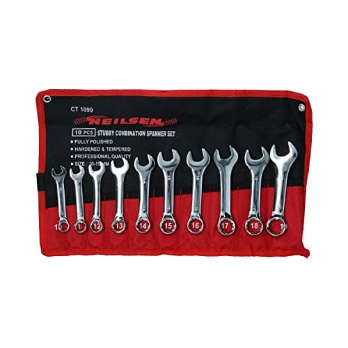 Image of 10pc Metric Stubby Short Combination Spanner Wrench Set 10mm – 19mm