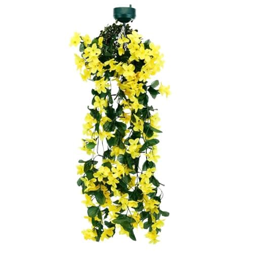 Image of Gardenwize Solar Powered LED Hanging Flower Lights – Yellow Primrose Design, IP44 Waterproof Outdoor Decorative Garden, Fence & Porch Lights, Wind Resistant, Automatic Night Lighting