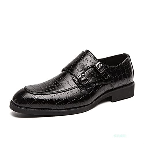 Image of Dress Oxford for Men Slip On Monk Strap Apron Toe Vegan Leather Rubber Sole Block Heel Slip Resistant Walking(Black,9.5 UK)