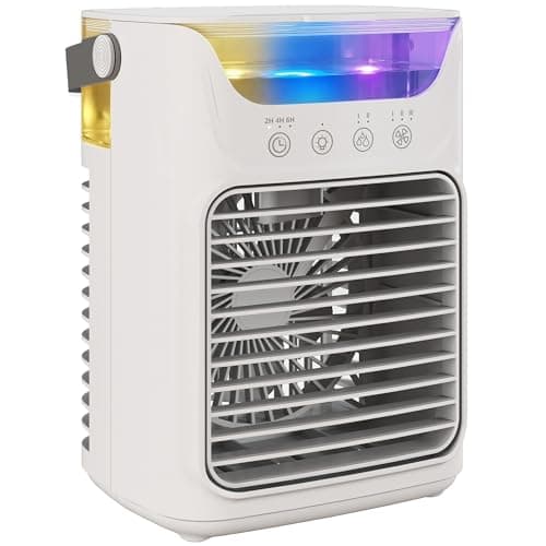 Image of HOMCOM Portable Air Conditioner, 4-in-1 Mini Air Cooler with 3 Wind Speed, 2 Cool Mist, RGB 7 LED Light, 700ml Water Tank, 2-6H Timer, Small Cooling Fan for Home, Office, Bedroom, Grey