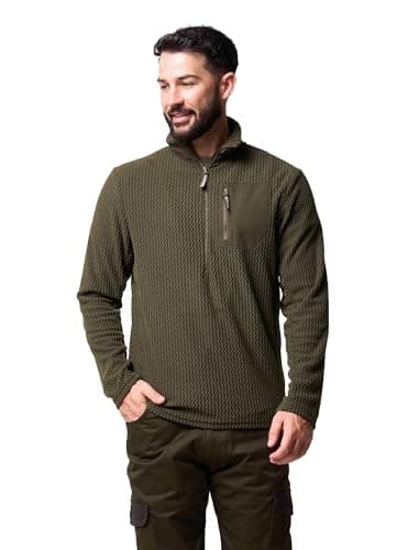 Image of JACK PYKE Men’s Fleece Pullover Top – 160gsm Lightweight Quarter Zip Fleece Jacket, 100% Polyester, Zipped Chest Pocket, Field Jumper for Hiking, Work & Outdoor Wear - Green, Medium