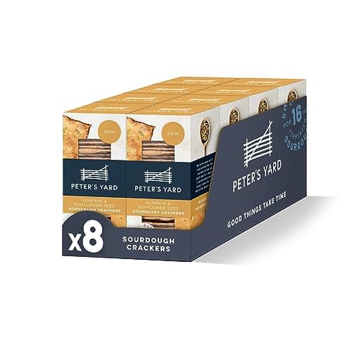 Image of Peter's Yard Sourdough Crackers, Pumpkin and Sunflower Seed, Great with Chutney and Cheese, High Fibre, Natural Ingredients, Low Sugar, Pack of 8 x 105g Boxes