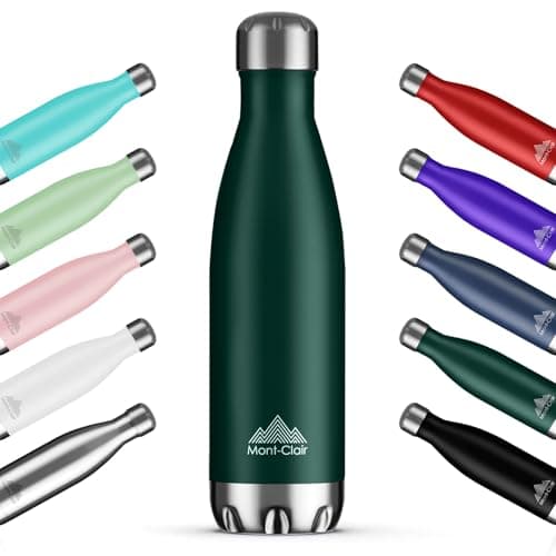 Image of Mont-Clair H2O Stainless Steel Water Bottle, Vacuum Insulated - BPA Free, 12h Hot & 24h Cold Drinks, Metal Water Bottle 500ML Leakproof, Ideal for Adult, Kids, Running - Dark Green