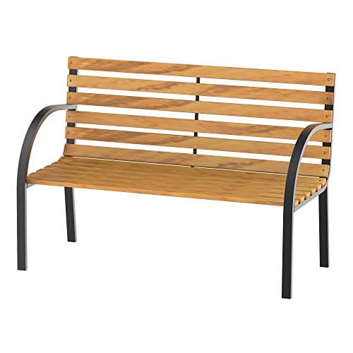 Image of Outsunny Wooden Garden Bench Park Chair 2 Seater Love Seat Chair Outdoor Patio Porch Furniture w/Sturdy Steel Frame