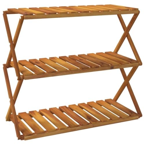 Image of HGKMBRY Solid Acacia Wood 3-Tier Folding Shelf, 70x31x63 cm Brown Multipurpose Shelf for Living Room, Kitchen, Hallway, Bathroom, Balcony, Plant Stand or Shoe Rack