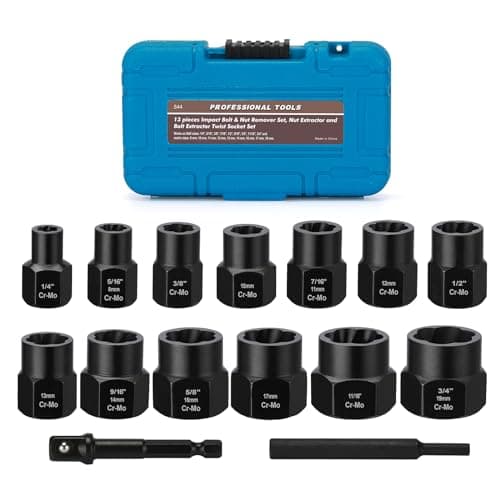 Image of Mayouko 14PCS Twist Impact Socket Set, Stripped Lug Nut Remover, Easy Out Bolt Extractor Set for Damaged, Frozen, Studs, Rusted, Rounded-Off Bolts & Nuts Screws