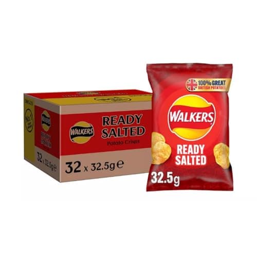 Image of Walkers Ready Salted Crisps Chips 32.5g x 32 Pieces