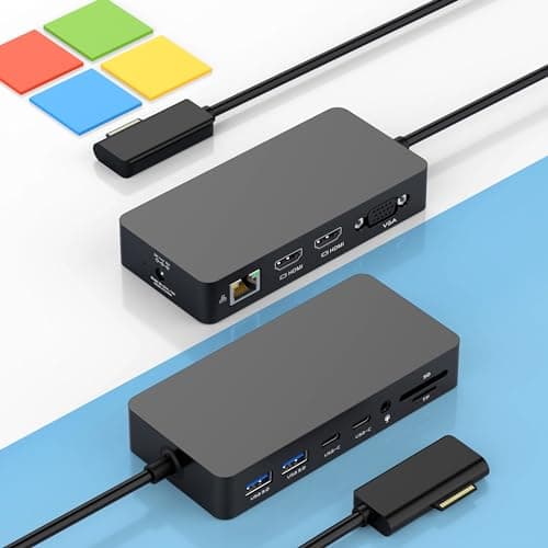 Image of New Microsoft Surface Dock Triple Displays Dual HDMI+VGA with Power Adapter,12 in 1 Surface Docking Station for Microsoft Surface Pro 12/11/10/9/8/X/7/6/5/4/3,Surface Laptop 7/6/5/4/3/2/1,Book Go