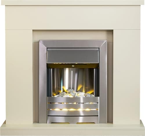 Image of Adam Lomond Fireplace in Stone Effect with Helios Electric Fire in Brushed Steel, 39 Inch