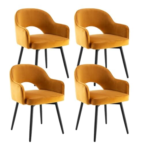 Image of chairus Velvet Dining Chairs Set of 4 Upholstered Side Chairs Modern 360° Swivel Armchair Accent Chair for Home Office Living Room (Yellow-4(Velvet))