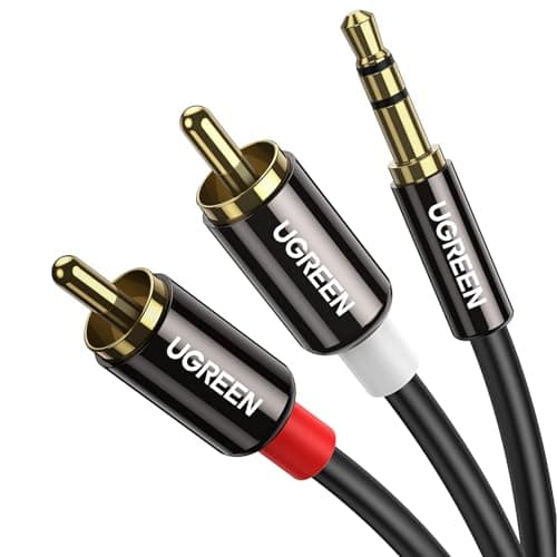 Image of UGREEN RCA to 3.5mm Cable Phono Mini Jack Stereo Lead Gold-plated Red and White Aux Headphone Cord RCA Audio Y Splitter Compatible with Hi-Fi Amplifier Speaker DJ Controller Turntable TV Car Phone(5M)