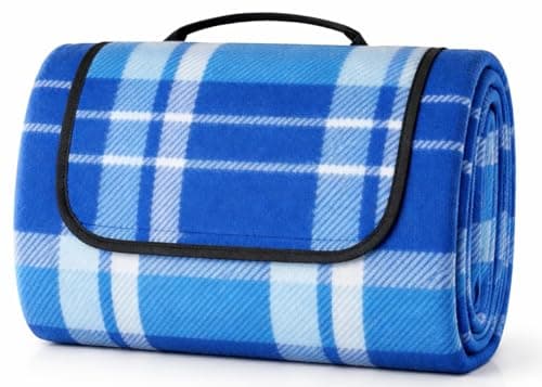 Image of Adore Home 150x200cm Extra Large Outdoor Picnic Blanket with Waterproof Reverse and Soft Fleece Top, Blue Check