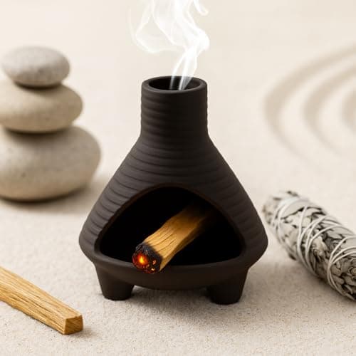 Image of Mini Ceramic Chimenea Incense Burner for Wood, Palo Santo, Sage, and Cones – Handmade Clay Ash Catcher for Meditation, Yoga, Aromatherapy – Heat-Resistant, Easy to Clean, Decorative Zen Smudge Bowl