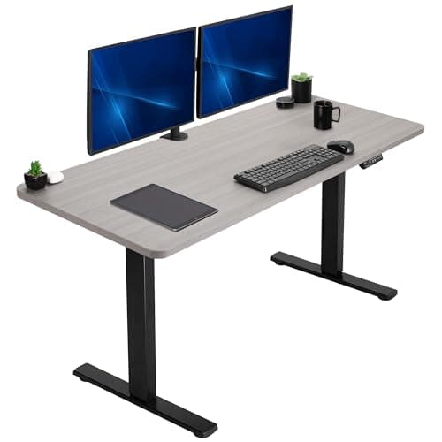 Image of VIVO Electric Height Adjustable 152cm x 61cm Memory Stand Up Desk, Dark Gray Solid One-Piece Table Top, Black Frame, Standing Workstation with Preset Controller, 1B Series, DESK-KIT-1B6G