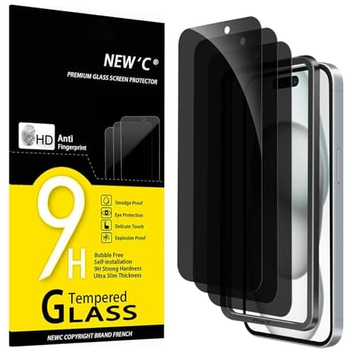 Image of NEW'C 3 Pack Privacy for iPhone 16, iPhone 15 Screen Protector (6.1 inches), Anti-Spy Tempered Glass Film,Enhanced 28-Degree Privacy Angle with easy installation tool included
