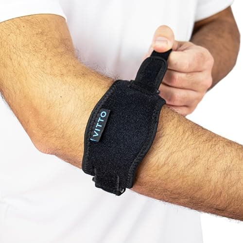 Image of VITTO Elbow Support for Men & Women - Tennis Elbow Support Strap - Compression Brace for Tendonitis, Arthritis, Injury (Black, One Size - Adjustable)